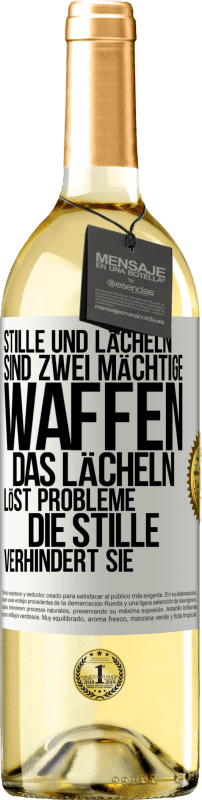 29,95 € | Weißwein WHITE Ausgabe Stille und Lächeln sind zwei mächtige Waffen. Das Lächeln löst Probleme, die Stille verhindert sie Weißes Etikett. Anpassbares Etikett Junger Wein Ernte 2024 Verdejo