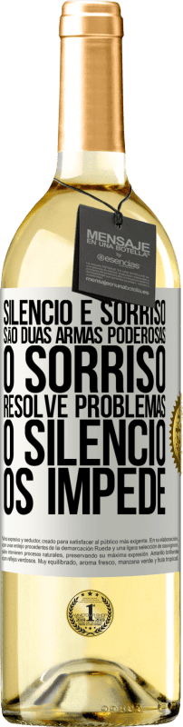 29,95 € | Vinho branco Edição WHITE Silêncio e sorriso são duas armas poderosas. O sorriso resolve problemas, o silêncio os impede Etiqueta Branca. Etiqueta personalizável Vinho jovem Colheita 2024 Verdejo