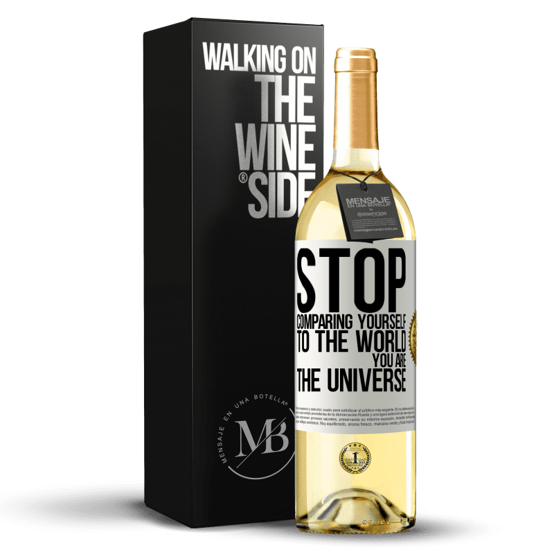 29,95 € Free Shipping | White Wine WHITE Edition Stop comparing yourself to the world, you are the universe White Label. Customizable label Young wine Harvest 2022 Verdejo