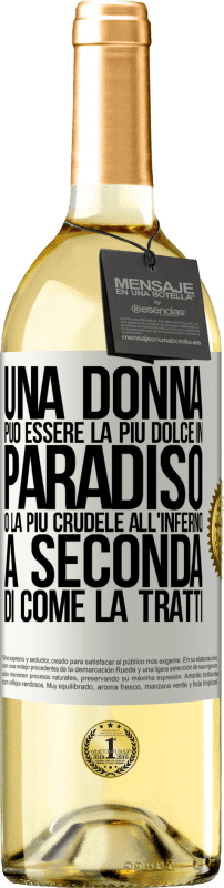 29,95 € Spedizione Gratuita | Vino bianco Edizione WHITE Una donna può essere la più dolce in paradiso o la più crudele all'inferno, a seconda di come la tratti Etichetta Bianca. Etichetta personalizzabile Vino giovane Raccogliere 2025 Verdejo