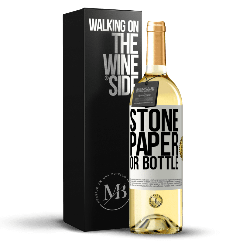 29,95 € 免费送货 | 白葡萄酒 WHITE版 石头，纸或瓶子 白标. 可自定义的标签 青年酒 收成 2023 Verdejo