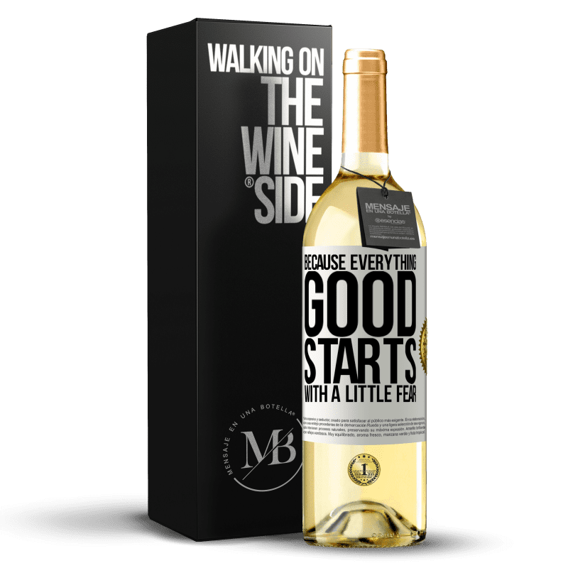 29,95 € Бесплатная доставка | Белое вино Издание WHITE Потому что все хорошее начинается с небольшого страха Белая этикетка. Настраиваемая этикетка Молодое вино Урожай 2023 Verdejo