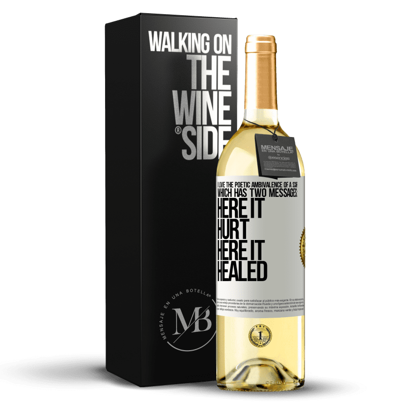 29,95 € Free Shipping | White Wine WHITE Edition I love the poetic ambivalence of a scar, which has two messages: here it hurt, here it healed White Label. Customizable label Young wine Harvest 2024 Verdejo