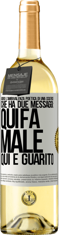 29,95 € Spedizione Gratuita | Vino bianco Edizione WHITE Adoro l'ambivalenza poetica di una cicatrice, che ha due messaggi: qui fa male, qui è guarito Etichetta Bianca. Etichetta personalizzabile Vino giovane Raccogliere 2024 Verdejo