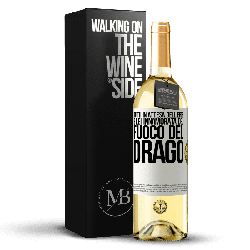 29,95 € Spedizione Gratuita | Vino bianco Edizione WHITE Tutti in attesa dell'eroe e lei innamorata del fuoco del drago Etichetta Bianca. Etichetta personalizzabile Vino giovane Raccogliere 2024 Verdejo