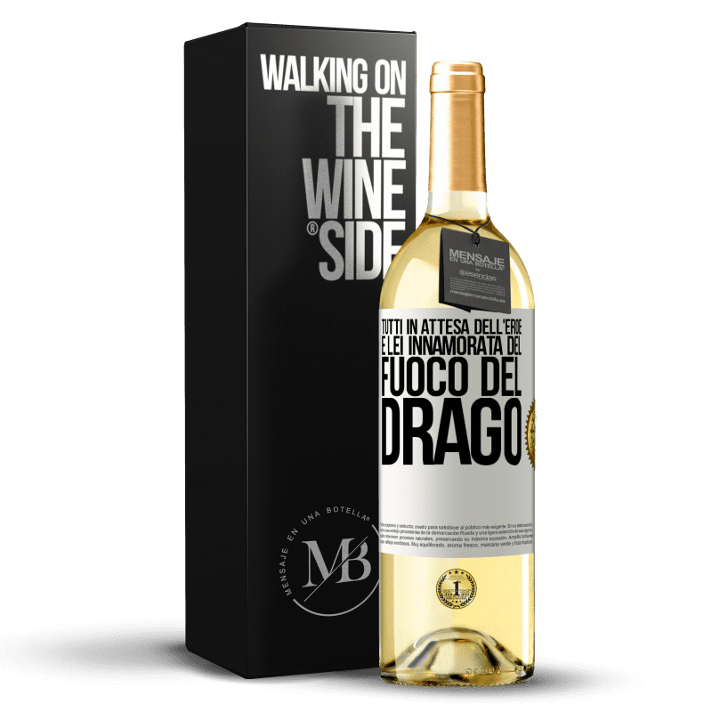 29,95 € Spedizione Gratuita | Vino bianco Edizione WHITE Tutti in attesa dell'eroe e lei innamorata del fuoco del drago Etichetta Bianca. Etichetta personalizzabile Vino giovane Raccogliere 2025 Verdejo