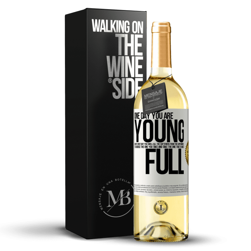 29,95 € Free Shipping | White Wine WHITE Edition One day you are young and the next day, you smell all the softeners from the supermarket to choose the one you take and take White Label. Customizable label Young wine Harvest 2024 Verdejo