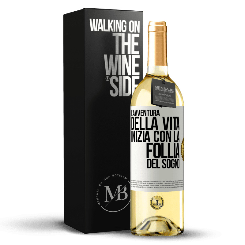 29,95 € Spedizione Gratuita | Vino bianco Edizione WHITE L'avventura della vita inizia con la follia del sogno Etichetta Bianca. Etichetta personalizzabile Vino giovane Raccogliere 2024 Verdejo