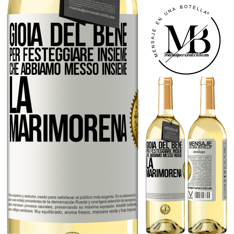 29,95 € Spedizione Gratuita | Vino bianco Edizione WHITE Gioia del bene, per festeggiare insieme che abbiamo messo insieme la marimorena Etichetta Bianca. Etichetta personalizzabile Vino giovane Raccogliere 2023 Verdejo