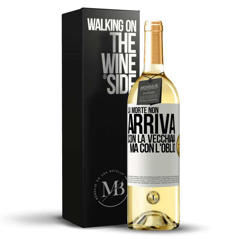 29,95 € Spedizione Gratuita | Vino bianco Edizione WHITE La morte non arriva con la vecchiaia, ma con l'oblio Etichetta Bianca. Etichetta personalizzabile Vino giovane Raccogliere 2024 Verdejo