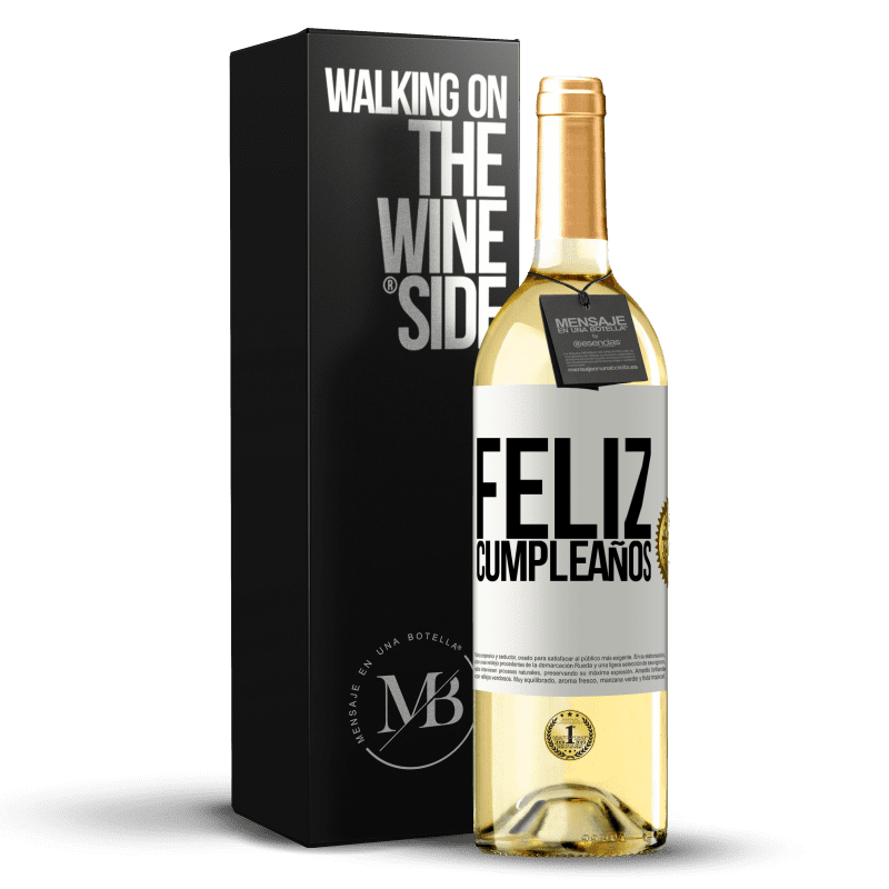 29,95 € Envío gratis | Vino Blanco Edición WHITE Feliz cumpleaños Etiqueta Blanca. Etiqueta personalizable Vino joven Cosecha 2023 Verdejo
