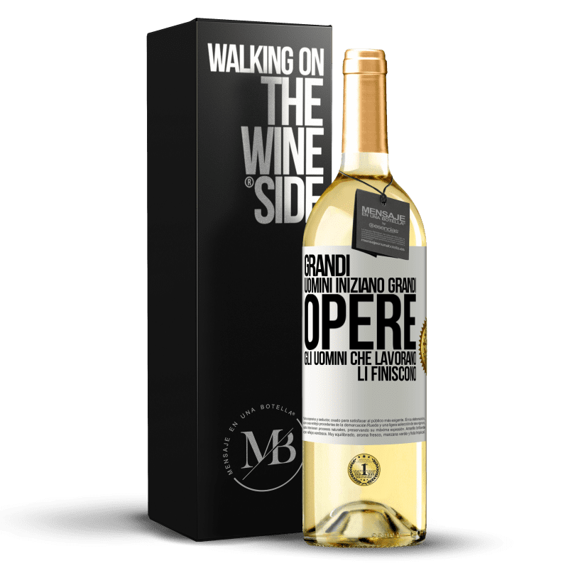 29,95 € Spedizione Gratuita | Vino bianco Edizione WHITE Grandi uomini iniziano grandi opere. Gli uomini che lavorano li finiscono Etichetta Bianca. Etichetta personalizzabile Vino giovane Raccogliere 2023 Verdejo