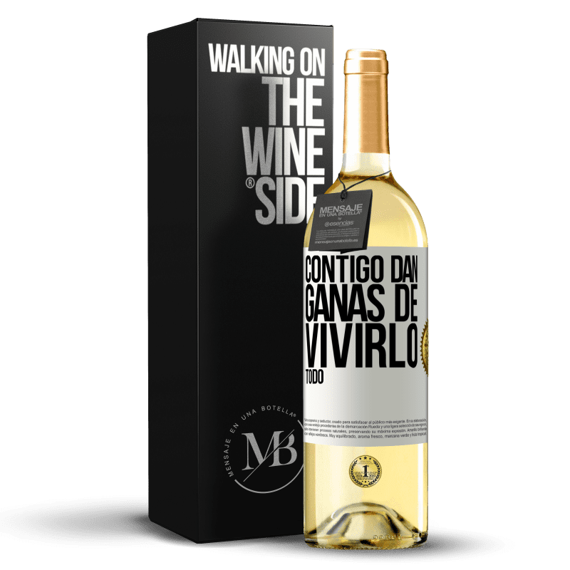 29,95 € Envío gratis | Vino Blanco Edición WHITE Contigo dan ganas de vivirlo todo Etiqueta Blanca. Etiqueta personalizable Vino joven Cosecha 2024 Verdejo