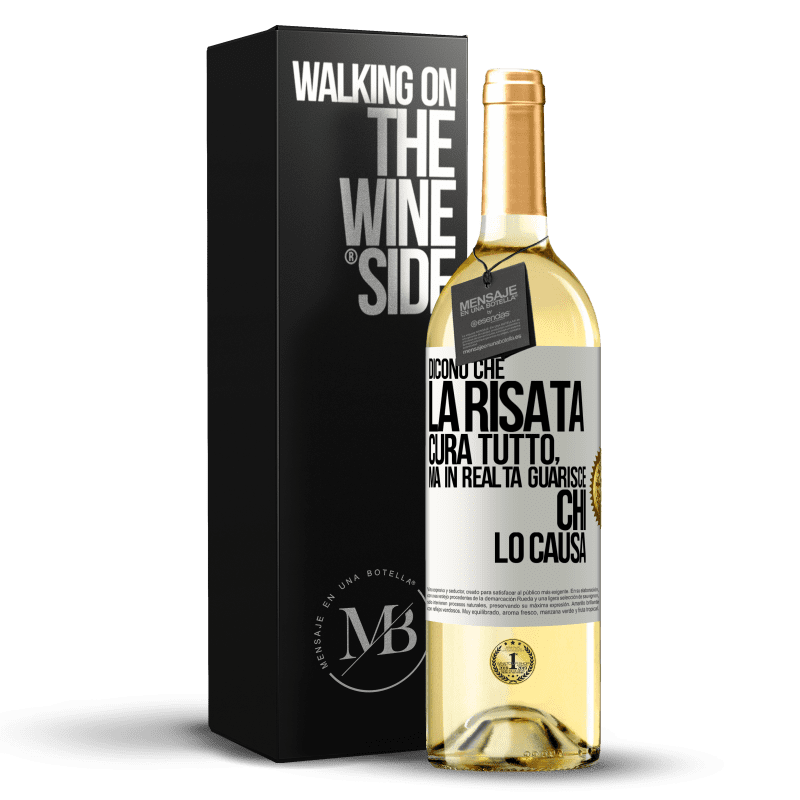 29,95 € Spedizione Gratuita | Vino bianco Edizione WHITE Dicono che la risata cura tutto, ma in realtà guarisce chi lo causa Etichetta Bianca. Etichetta personalizzabile Vino giovane Raccogliere 2023 Verdejo