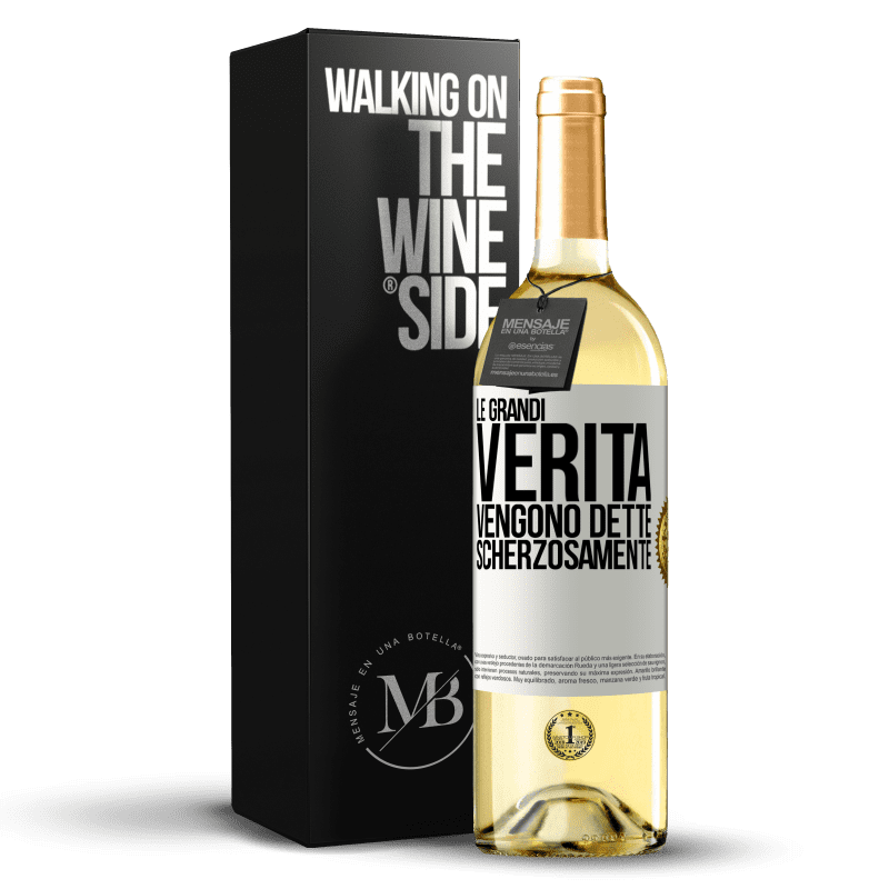 29,95 € Spedizione Gratuita | Vino bianco Edizione WHITE Le grandi verità vengono dette scherzosamente Etichetta Bianca. Etichetta personalizzabile Vino giovane Raccogliere 2023 Verdejo