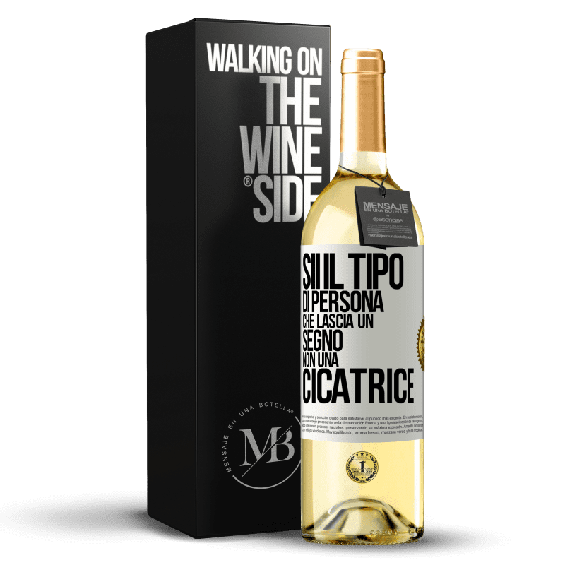 29,95 € Spedizione Gratuita | Vino bianco Edizione WHITE Sii il tipo di persona che lascia un segno, non una cicatrice Etichetta Bianca. Etichetta personalizzabile Vino giovane Raccogliere 2023 Verdejo