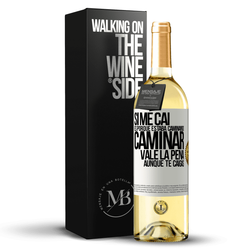 29,95 € Envío gratis | Vino Blanco Edición WHITE Si me caí es porque estaba caminando. Caminar vale la pena aunque te caigas Etiqueta Blanca. Etiqueta personalizable Vino joven Cosecha 2023 Verdejo