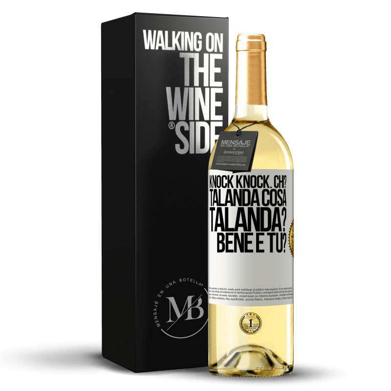 29,95 € Spedizione Gratuita | Vino bianco Edizione WHITE Knock Knock. Chi? Talanda Cosa Talanda? Bene e tu? Etichetta Bianca. Etichetta personalizzabile Vino giovane Raccogliere 2023 Verdejo