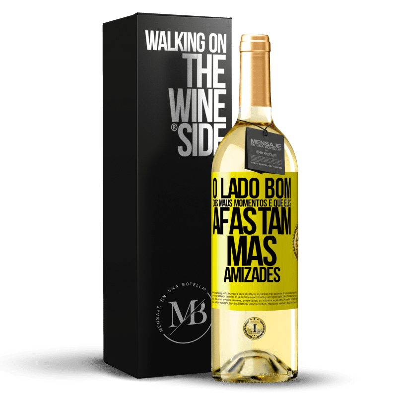 29,95 € Envio grátis | Vinho branco Edição WHITE O lado bom dos maus momentos é que eles afastam más amizades Etiqueta Amarela. Etiqueta personalizável Vinho jovem Colheita 2024 Verdejo