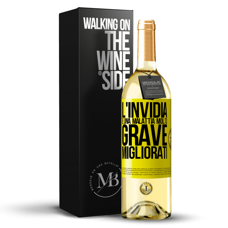 29,95 € Spedizione Gratuita | Vino bianco Edizione WHITE L'invidia è una malattia molto grave, migliorati Etichetta Gialla. Etichetta personalizzabile Vino giovane Raccogliere 2024 Verdejo