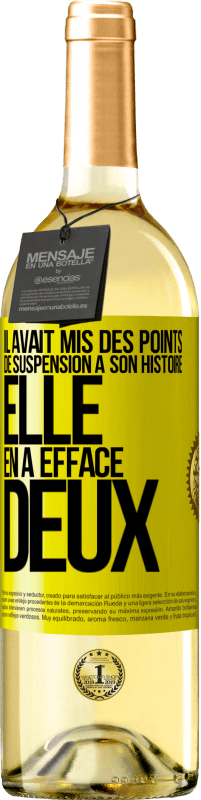 29,95 € Envoi gratuit | Vin blanc Édition WHITE Il avait mis des points de suspension à son histoire, elle en a effacé deux Étiquette Jaune. Étiquette personnalisable Vin jeune Récolte 2025 Verdejo