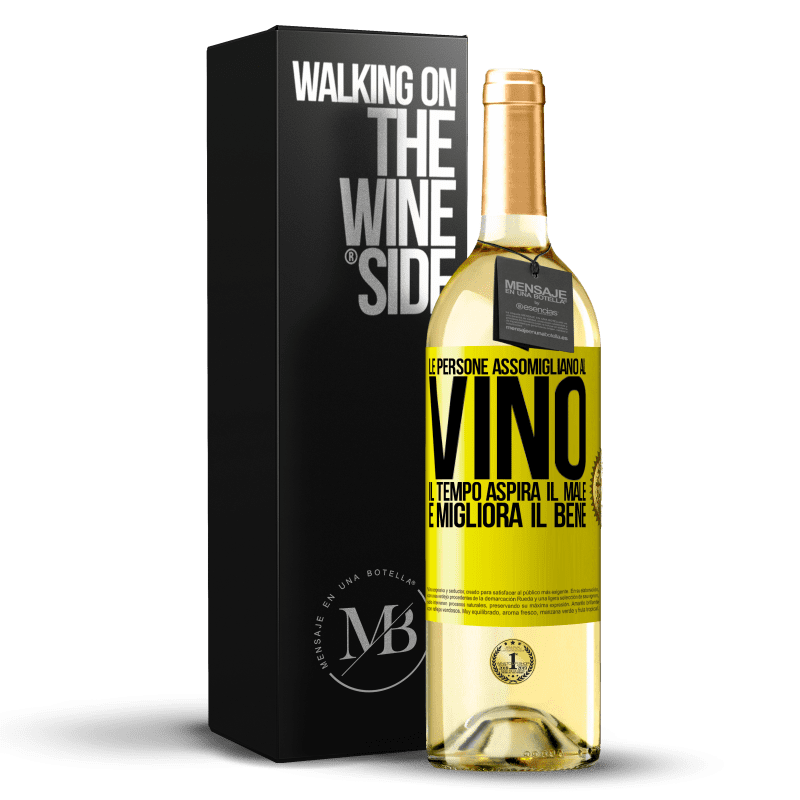 29,95 € Spedizione Gratuita | Vino bianco Edizione WHITE Le persone assomigliano al vino. Il tempo aspira il male e migliora il bene Etichetta Gialla. Etichetta personalizzabile Vino giovane Raccogliere 2025 Verdejo