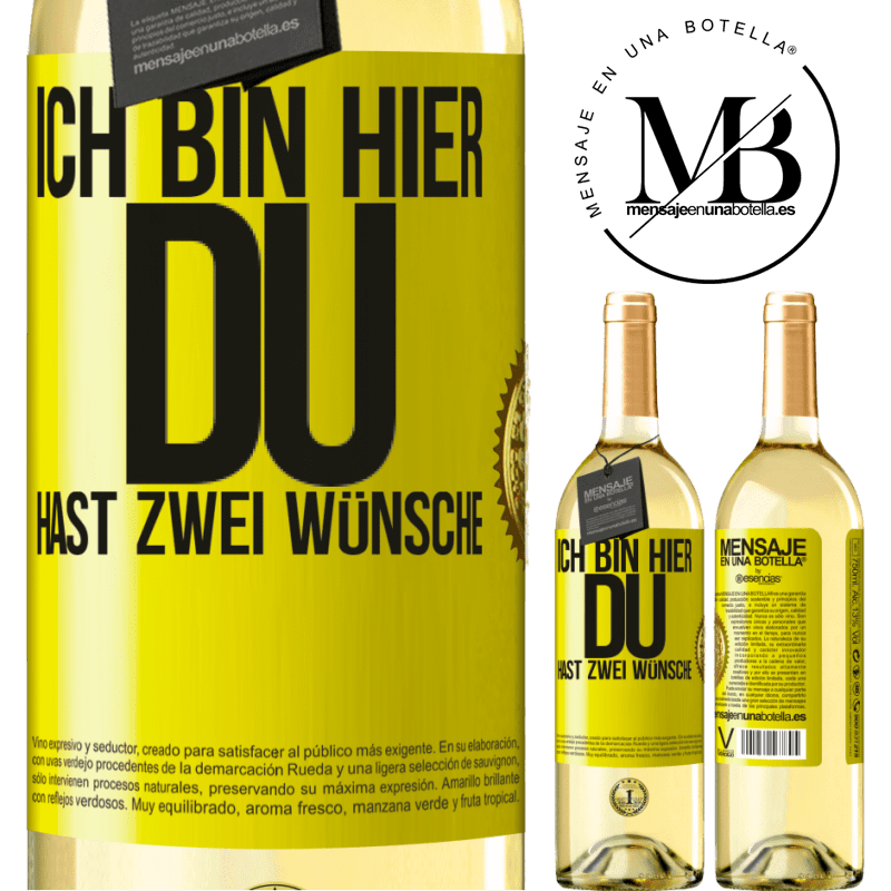 29,95 € Kostenloser Versand | Weißwein WHITE Ausgabe Ich bin hier. Du hast zwei Wünsche Gelbes Etikett. Anpassbares Etikett Junger Wein Ernte 2024 Verdejo