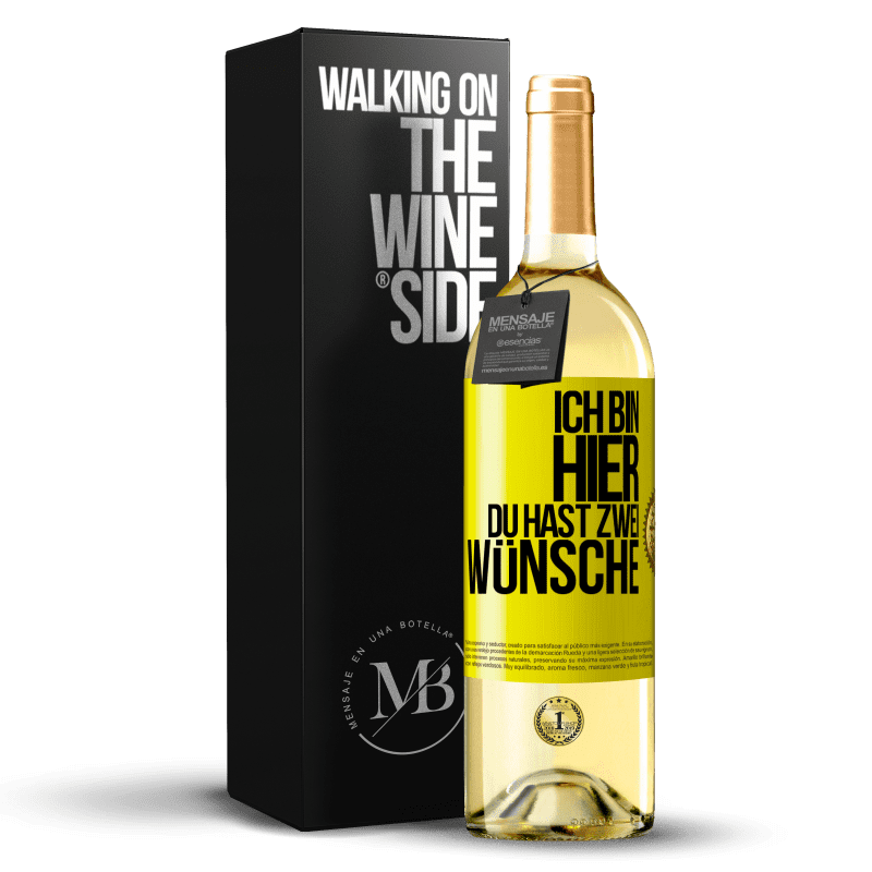 29,95 € Kostenloser Versand | Weißwein WHITE Ausgabe Ich bin hier. Du hast zwei Wünsche Gelbes Etikett. Anpassbares Etikett Junger Wein Ernte 2023 Verdejo