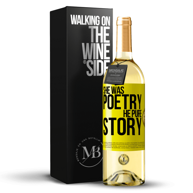 29,95 € Бесплатная доставка | Белое вино Издание WHITE Она была поэзией, он чистая история Желтая этикетка. Настраиваемая этикетка Молодое вино Урожай 2023 Verdejo