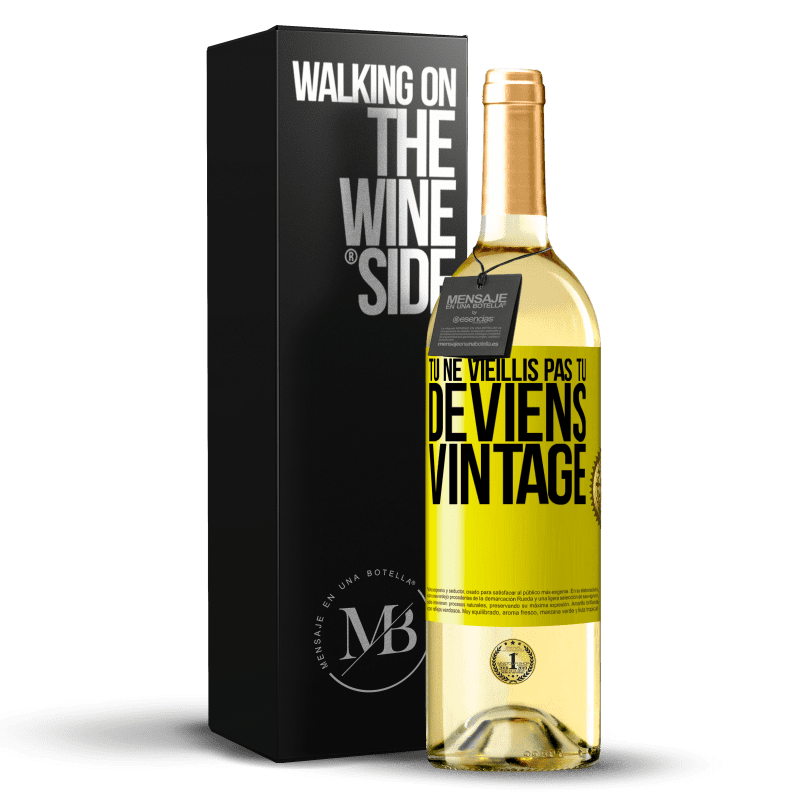 29,95 € Envoi gratuit | Vin blanc Édition WHITE Tu ne vieillis pas, tu deviens vintage Étiquette Jaune. Étiquette personnalisable Vin jeune Récolte 2024 Verdejo