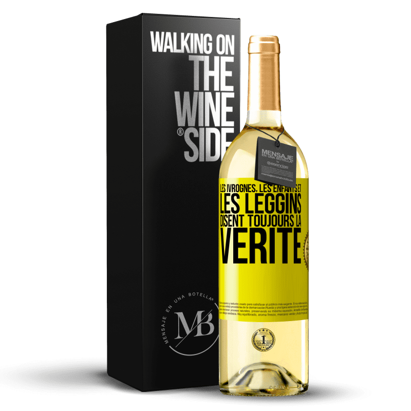 29,95 € Envoi gratuit | Vin blanc Édition WHITE Les ivrognes, les enfants et les leggins disent toujours la vérité Étiquette Jaune. Étiquette personnalisable Vin jeune Récolte 2024 Verdejo