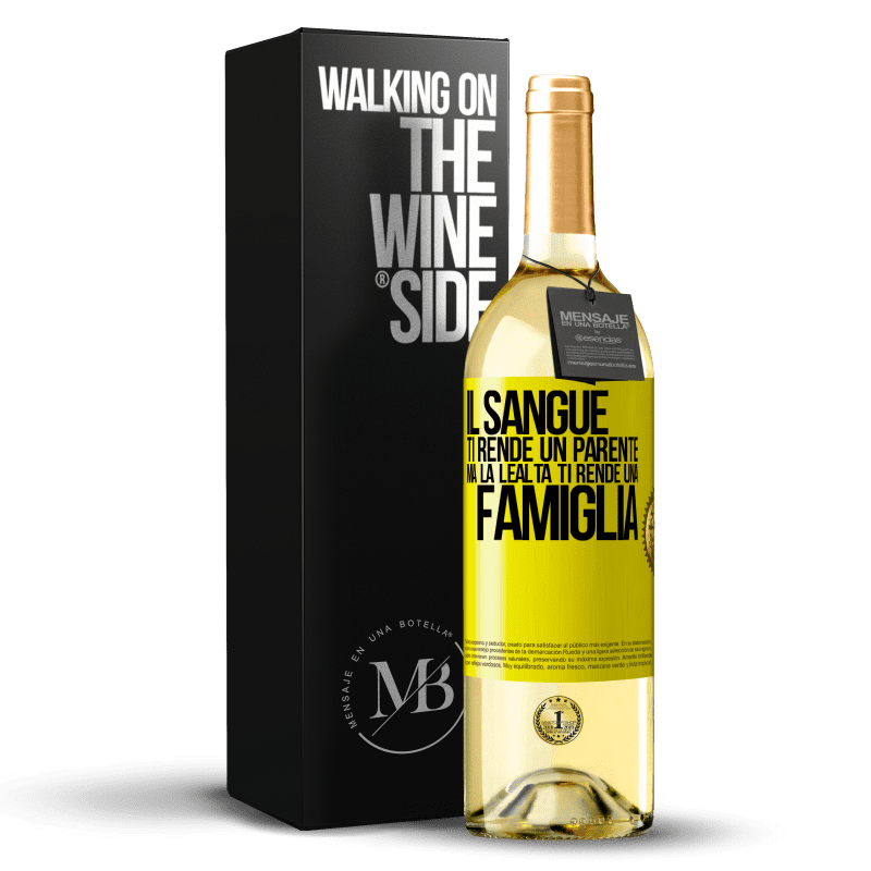 29,95 € Spedizione Gratuita | Vino bianco Edizione WHITE Il sangue ti rende un parente, ma la lealtà ti rende una famiglia Etichetta Gialla. Etichetta personalizzabile Vino giovane Raccogliere 2025 Verdejo