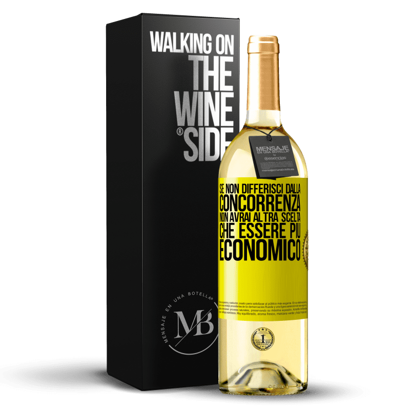 29,95 € Spedizione Gratuita | Vino bianco Edizione WHITE Se non differisci dalla concorrenza, non avrai altra scelta che essere più economico Etichetta Gialla. Etichetta personalizzabile Vino giovane Raccogliere 2024 Verdejo