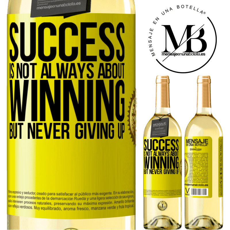 29,95 € Free Shipping | White Wine WHITE Edition Success is not always about winning, but never giving up Yellow Label. Customizable label Young wine Harvest 2022 Verdejo