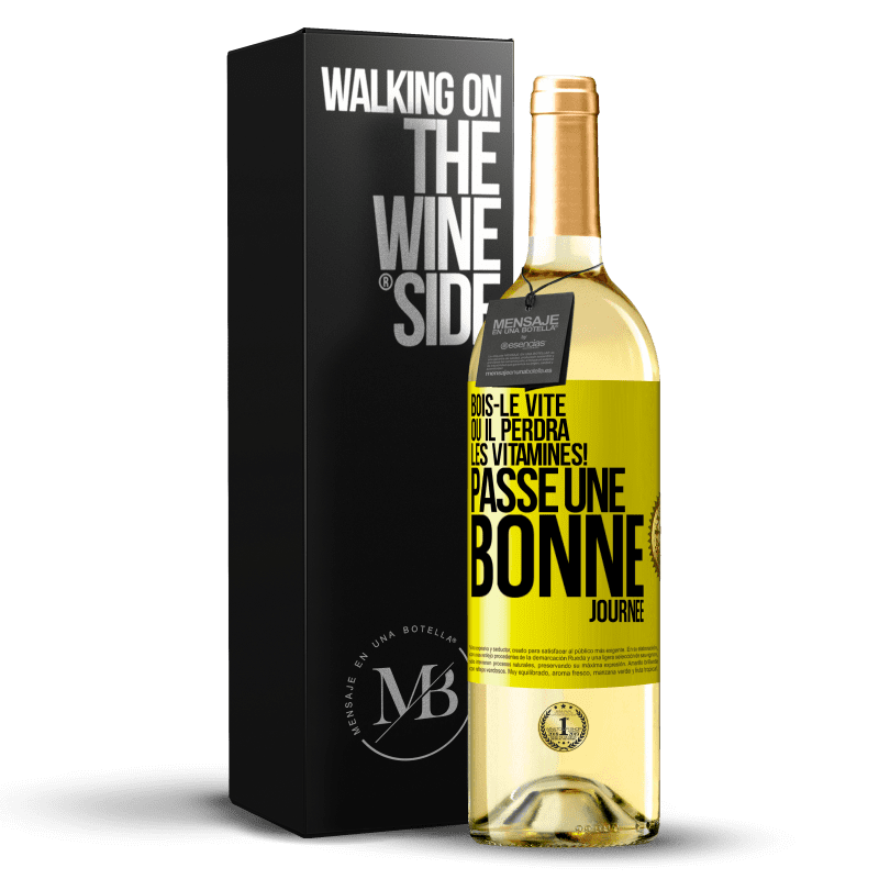 29,95 € Envoi gratuit | Vin blanc Édition WHITE Bois-le vite ou il perdra les vitamines! Passe une bonne journée Étiquette Jaune. Étiquette personnalisable Vin jeune Récolte 2024 Verdejo