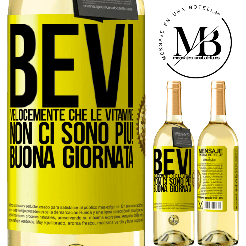 29,95 € Spedizione Gratuita | Vino bianco Edizione WHITE Bevi velocemente che le vitamine non ci sono più! Buona giornata Etichetta Gialla. Etichetta personalizzabile Vino giovane Raccogliere 2023 Verdejo