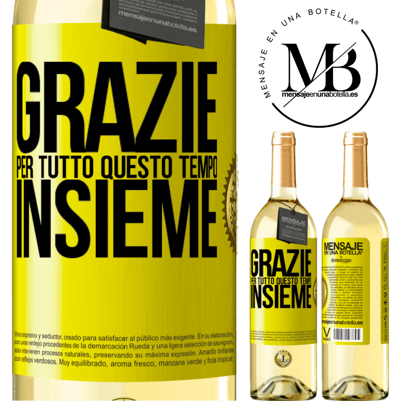 29,95 € Spedizione Gratuita | Vino bianco Edizione WHITE Grazie per tutto questo tempo insieme Etichetta Gialla. Etichetta personalizzabile Vino giovane Raccogliere 2023 Verdejo