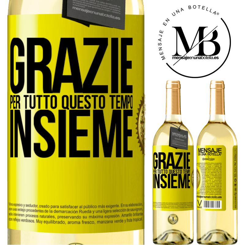 29,95 € Spedizione Gratuita | Vino bianco Edizione WHITE Grazie per tutto questo tempo insieme Etichetta Gialla. Etichetta personalizzabile Vino giovane Raccogliere 2025 Verdejo