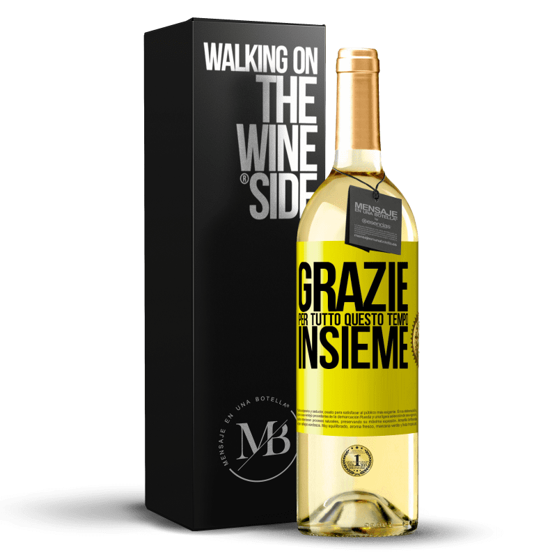 29,95 € Spedizione Gratuita | Vino bianco Edizione WHITE Grazie per tutto questo tempo insieme Etichetta Gialla. Etichetta personalizzabile Vino giovane Raccogliere 2025 Verdejo