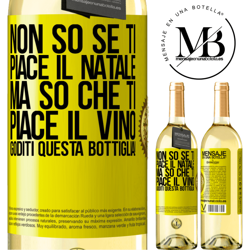 29,95 € Spedizione Gratuita | Vino bianco Edizione WHITE Non so se ti piace il Natale, ma so che ti piace il vino. Goditi questa bottiglia! Etichetta Gialla. Etichetta personalizzabile Vino giovane Raccogliere 2023 Verdejo