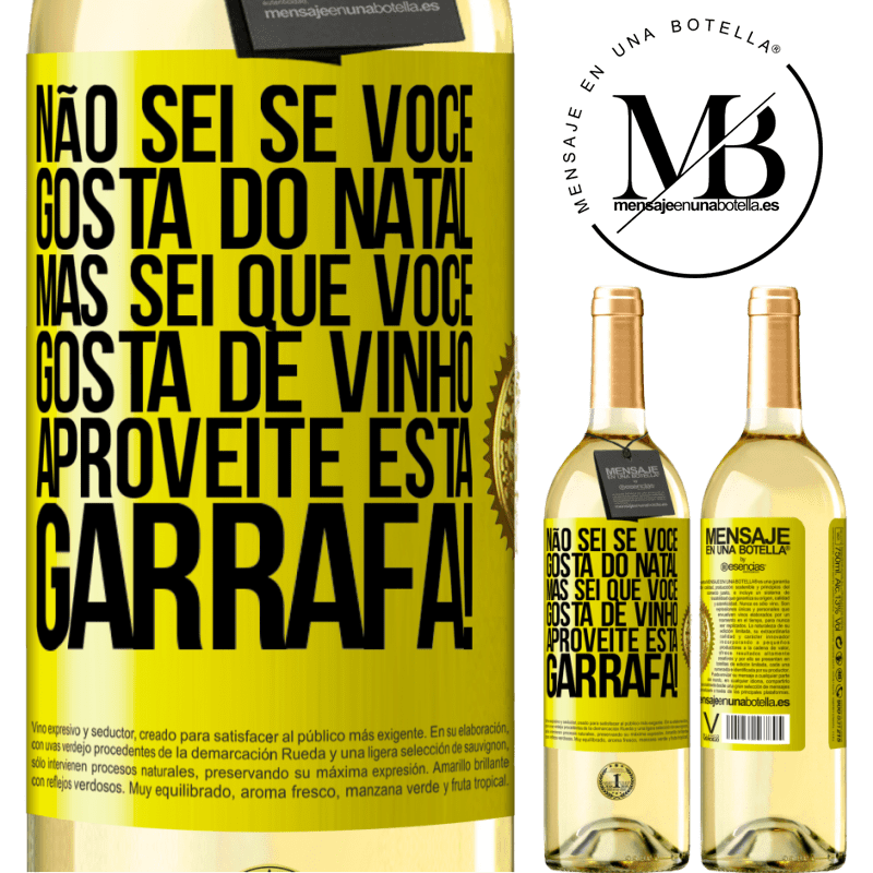 29,95 € Envio grátis | Vinho branco Edição WHITE Não sei se você gosta do Natal, mas sei que você gosta de vinho. Aproveite esta garrafa! Etiqueta Amarela. Etiqueta personalizável Vinho jovem Colheita 2023 Verdejo