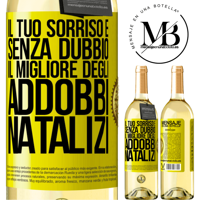 29,95 € Spedizione Gratuita | Vino bianco Edizione WHITE Il tuo sorriso è, senza dubbio, il migliore degli addobbi natalizi Etichetta Gialla. Etichetta personalizzabile Vino giovane Raccogliere 2023 Verdejo