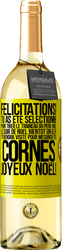 29,95 € Envoi gratuit | Vin blanc Édition WHITE Félicitations! Tu as été sélectionné pour tirer le traîneau du Père Noël le soir de Noël. Bientôt un elfe te rendra visite pour Étiquette Jaune. Étiquette personnalisable Vin jeune Récolte 2025 Verdejo