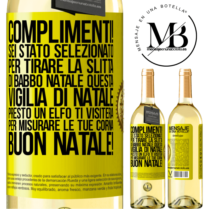 29,95 € Spedizione Gratuita | Vino bianco Edizione WHITE Complimenti! Sei stato selezionato per tirare la slitta di Babbo Natale questa vigilia di Natale. Presto un elfo ti visiterà Etichetta Gialla. Etichetta personalizzabile Vino giovane Raccogliere 2023 Verdejo