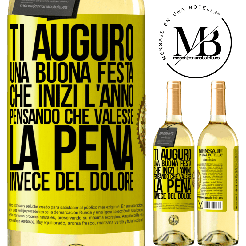 29,95 € Spedizione Gratuita | Vino bianco Edizione WHITE Ti auguro una buona festa, che inizi l'anno pensando che valesse la pena invece del dolore Etichetta Gialla. Etichetta personalizzabile Vino giovane Raccogliere 2023 Verdejo