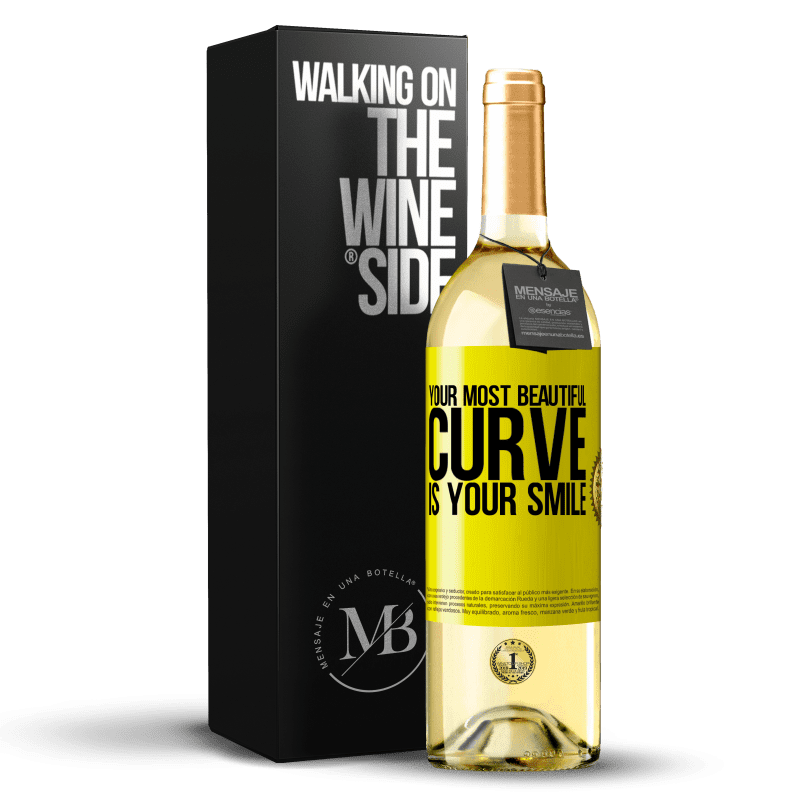 29,95 € Free Shipping | White Wine WHITE Edition Your most beautiful curve is your smile Yellow Label. Customizable label Young wine Harvest 2023 Verdejo