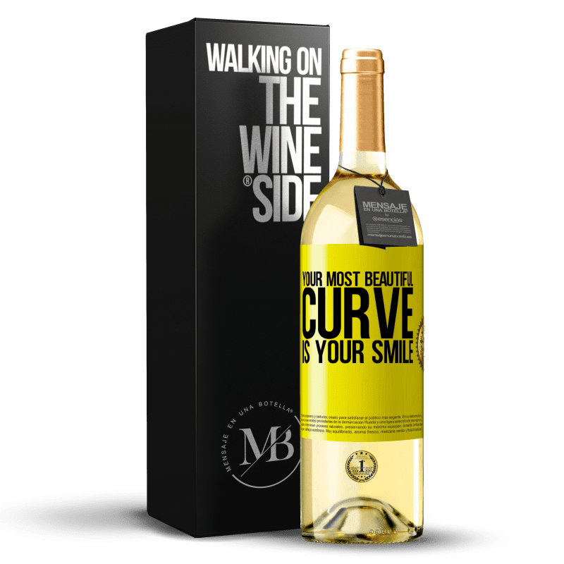 29,95 € Free Shipping | White Wine WHITE Edition Your most beautiful curve is your smile Yellow Label. Customizable label Young wine Harvest 2024 Verdejo