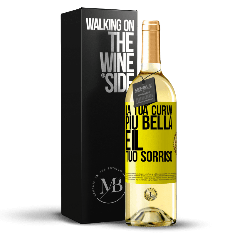 29,95 € Spedizione Gratuita | Vino bianco Edizione WHITE La tua curva più bella è il tuo sorriso Etichetta Gialla. Etichetta personalizzabile Vino giovane Raccogliere 2024 Verdejo