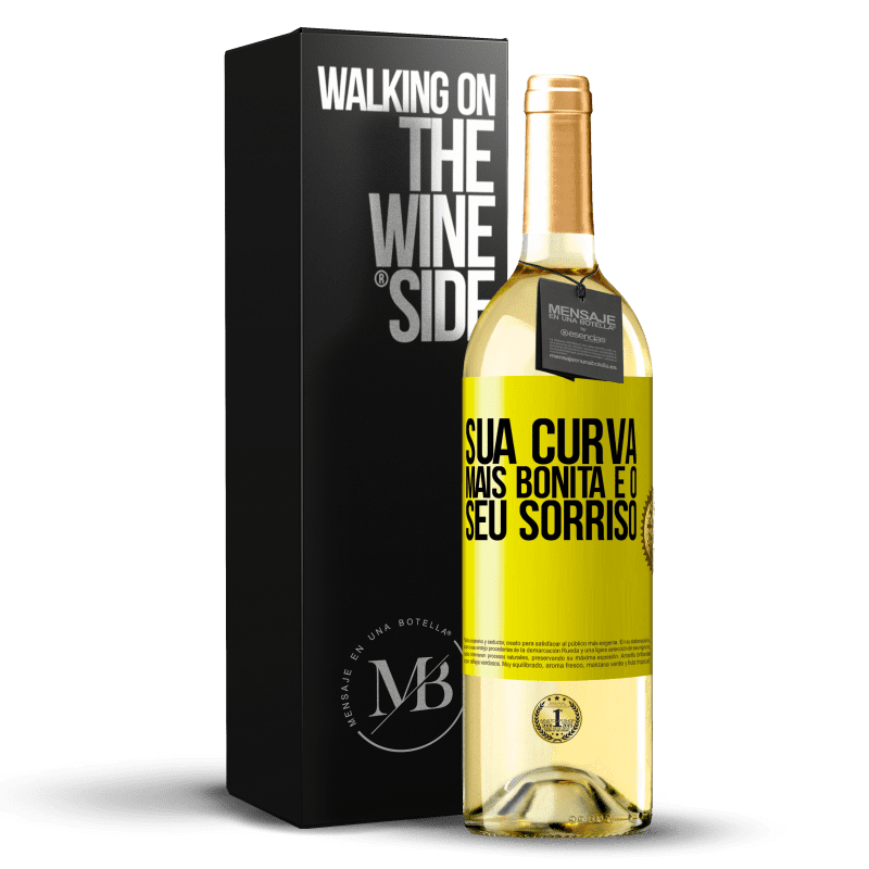 29,95 € Envio grátis | Vinho branco Edição WHITE Sua curva mais bonita é o seu sorriso Etiqueta Amarela. Etiqueta personalizável Vinho jovem Colheita 2024 Verdejo