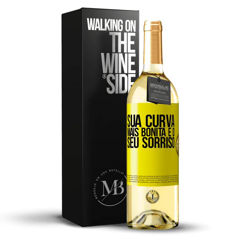29,95 € Envio grátis | Vinho branco Edição WHITE Sua curva mais bonita é o seu sorriso Etiqueta Amarela. Etiqueta personalizável Vinho jovem Colheita 2025 Verdejo
